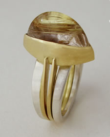  'Pevsner Ring' with Rutilated Quartz in silver and 18K yellow gold